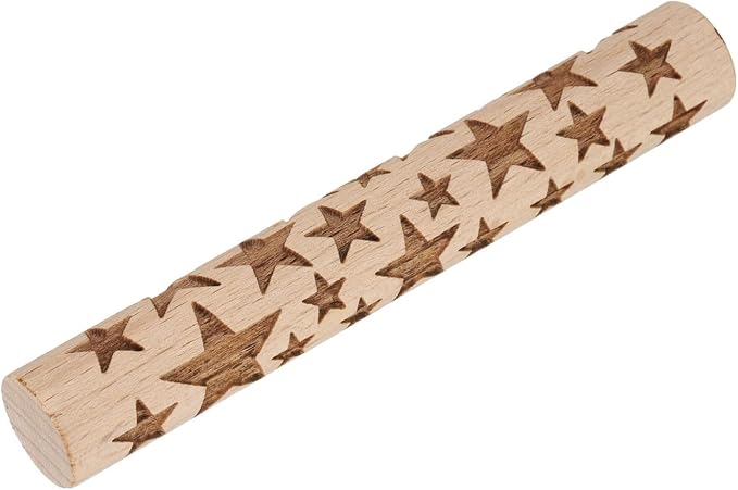 HARFINGTON Wood Clay Roller 4" Star Pattern Rolling Pins Wood Rollers Pottery Tools Wood Grain Texture Rollers for Clay Baking Dough Playdough DIY