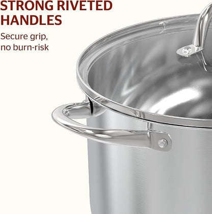 Sunhouse Stock Pot with Lid - 7 QT Large Pot for Cooking Pasta, Soup, Spaghetti - Impact Bonding Base Big Stainless Steel Pots for Canning, Boiling - Oven Safe & Induction Compatible Cookware