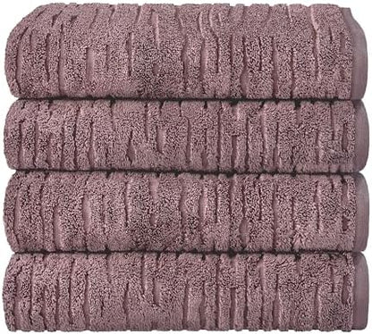 SKL Home CloudSoft 100% Cotton Luxury 4-Piece Bath Towel Set, Soft Plum