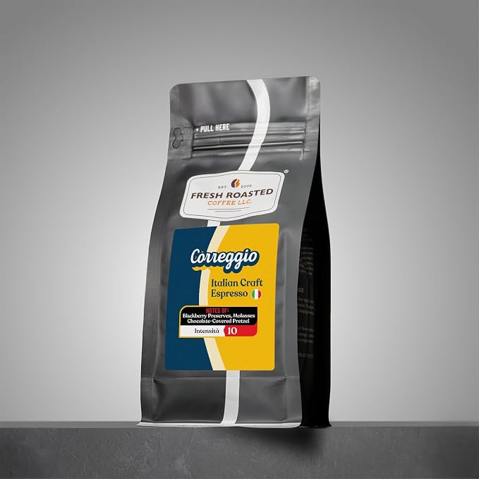 Fresh Roasted Coffee, Correggio Italian Craft Artisan Blend, 12 oz, Dark Roast, Kosher, Whole Bean