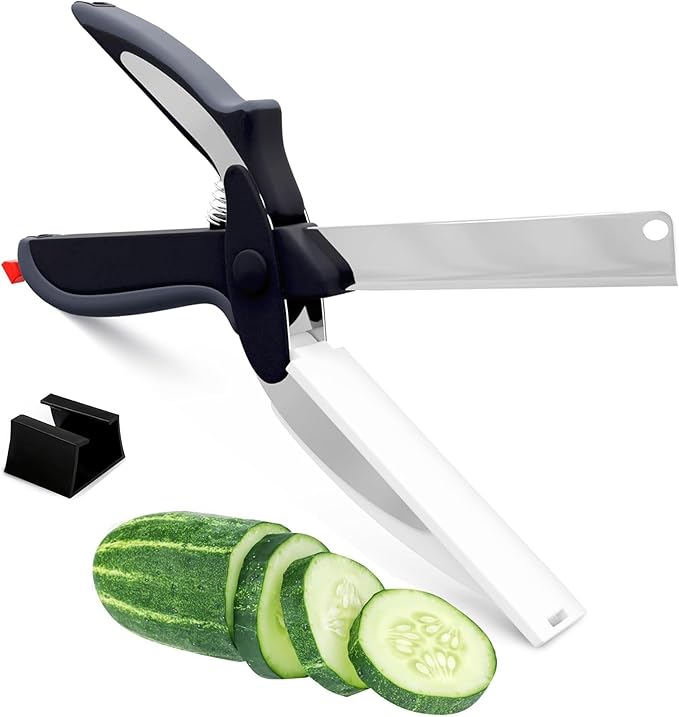 2 in 1 Cutting Board Scissors for Food - 9.6" Detachable Cheese Scissors with Cutting Board and Stainless Steel Blade - Easy-to-Use Veggie Cutter, Suitable for Fruits and Vegetables at Dad's Party