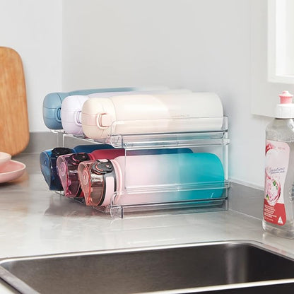 Lifewit 2 Tier Stackable Water Bottle Organizer for Cabinet, 3 Pack Plastic Bottle Holder Fits 6 Bottles/Tumblers up to 3.8" Diameter for Pantry/Countertop/Cupboard, 28 x 19 x 15 cm/11 x 7.5 x 5.7"
