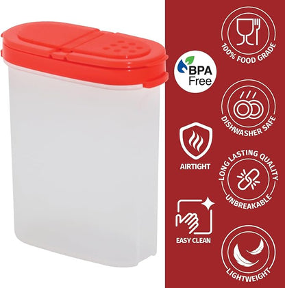SIGNORA WARE Spice Jars with Lids -8 and 4 oz Refillable Empty Airtight Spice/Seasoning Containers Set -2 way Pour/Sift Shaker Lids Clear Plastic Spice/Seasoning Organizer Kitchen/Travel 8 pk.Red