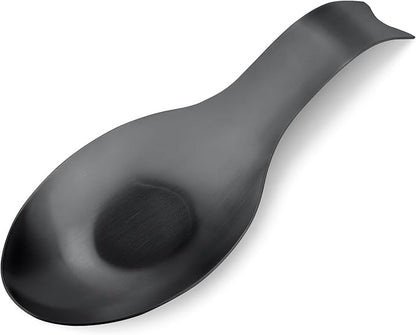 VanlonPro Stainless Steel Spoon Rest, Spatula Ladle Holder, Stainless Steel Utensil Spoon Rest Holder, Brushed Finish, Dishwasher Safe 9.8 x 3.7 Inch (1PC, Fishtail - Black)