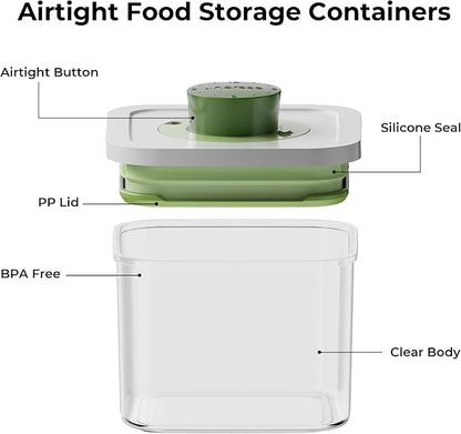 linoroso Set of 4 Pop Airtight Food Storage Containers with Date Recording Lids, Stackable Plastic Kitchen Storage Containers, Dry Cereal Container Set for Pantry Countertop Fridge Organization