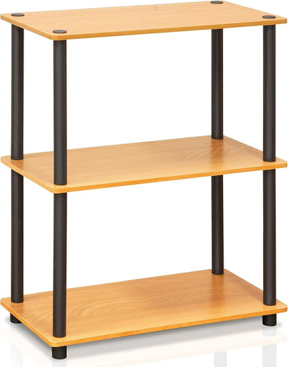 Furinno TURN-N-TUBE Storage Shelves, 3-Tier Book Shelf, Corner Shelf, Toolless Open Shelves, for Organization and Storage, Living Room, Garage, Home Office, Light Cherry