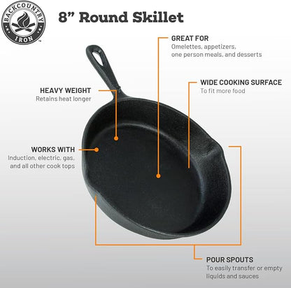 8 Inch Round Medium Pre-Seasoned Cast Iron Skillet
