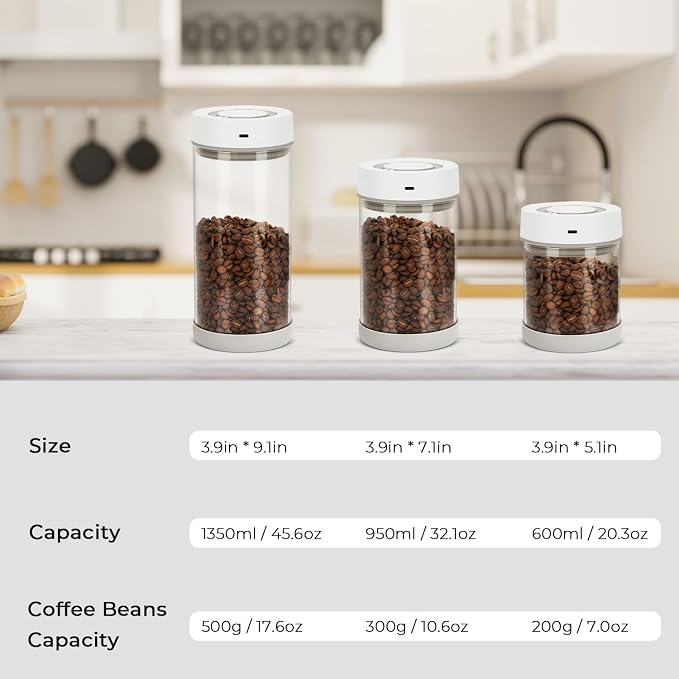 Automatic Vacuum Coffee Canister, 1.35L Airtight Coffee Canister for 18oz Coffee Beans, One-Button Operation & Date Tracker, Coffee & Food Storage Container, Coffee Bar Accessories, Gifts