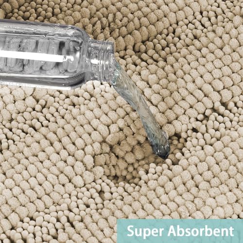 Turquoize Bathroom Rug 20"x32", Soft Absorbent Chenille Bath Rug, Fog