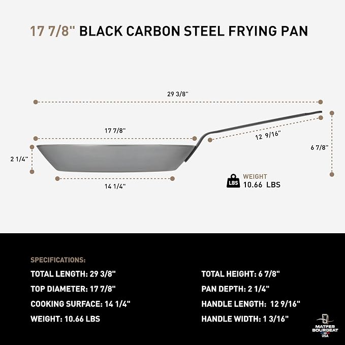 Matfer Bourgeat Black Carbon Steel Frying Pan, 17 7/8"