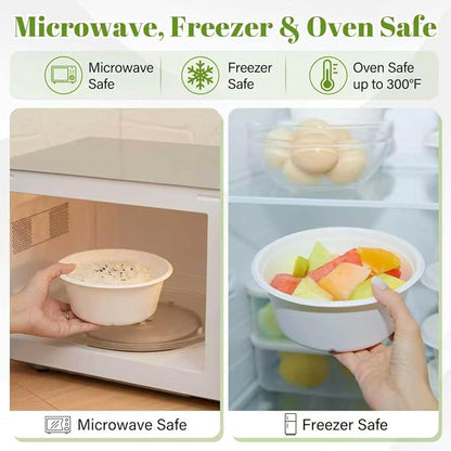 29 oz Disposable Bagasse Bowls with Lids, 50 Pack Compostable Soup Bowls with Lids, Sugarcane Fiber Food Containers, Enhanced Coating, Oil & Moisture Resistant, Microwave Safe for Takeout & Meal Prep