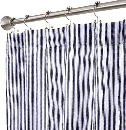 Navy Blue and White Ticking Stripe Woven Cotton Shower Curtain Extra Long 72 Inches W x 84 Inches L