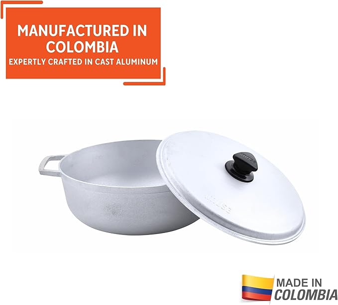 IMUSA 7.5 Quart Traditional Natural Made in Colombia Caldero with Lid for Cooking and Serving,Silver
