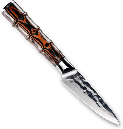Kitory Paring Knife 3.5 Inch Kitchen Peeling Knife HC German Stainless Steel Hammered Ultra Sharp Blade Bamboo Shape Handle for Home Restaurant Gift