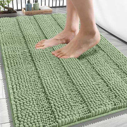 OLANLY Thick Bathroom Rugs 34x21, Chenille Striped Bath Rugs, Sage Green