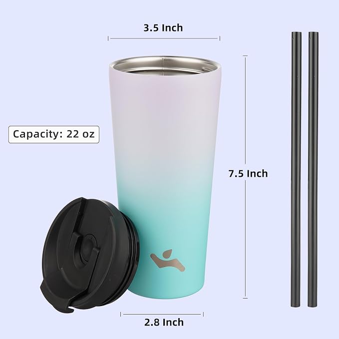 Konokyo 22 OZ Insulated Tumbler with Lid and 2 Straws Stainless Steel Water Bottle Vacuum Travel Mug Coffee Cup,Lavender Green