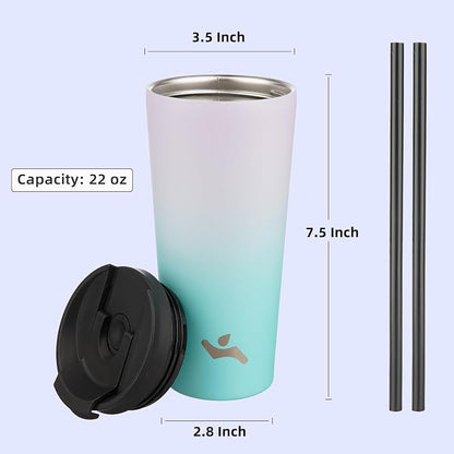 Konokyo 22 OZ Insulated Tumbler with Lid and 2 Straws Stainless Steel Water Bottle Vacuum Travel Mug Coffee Cup,Lavender Green