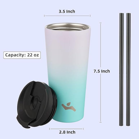 Konokyo 22 OZ Insulated Tumbler with Lid and 2 Straws Stainless Steel Water Bottle Vacuum Travel Mug Coffee Cup,Lavender Green