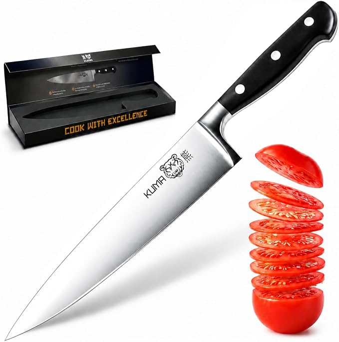 KUMA 8 Inch Chef Knife, Razor Sharp Stainless Steel Blade with Gift Box | ergonomic handle, balanced control, multipurpose kitchen prep, slice, chop, and dice vegetables, herbs, fruit, bonesless meat