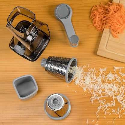 Badelite Cheese Grater Hand Crank Rotating Cheese Shredder Stainless Steel Vegetable Slicer Grater for Kitchen 3 Blades for Cheese, Carrot, Cucumber, Nuts, Chocolate, Dark Grey