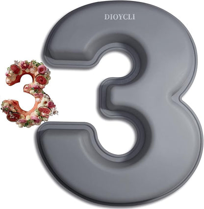 Dioycli Number Cake Molds for Baking 3D Silicone Cake Molds DIY Personalized Cake Pan for Birthday Wedding and Anniversary Number 3 Cake Pan of 10 Inch