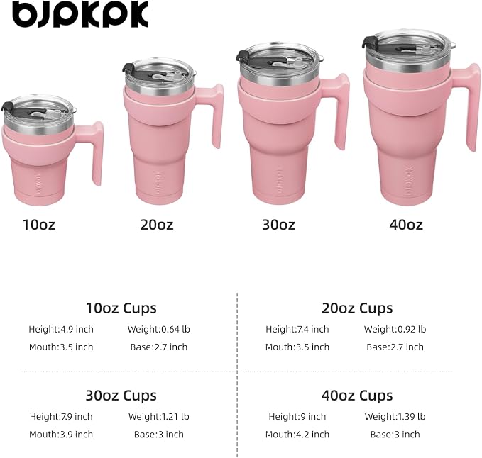 BJPKPK 40 oz Tumbler With Handle And Straw Stainless Steel Insulated Tumbler With Lid Reusable Metal Coffee Cups,Light Pink