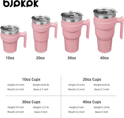 BJPKPK 10oz Tumbler With Handle Insulated Tumbler Cups With Lid And Straw Reusable Stainless Steel Double Wall Travel Mugs,Light Pink