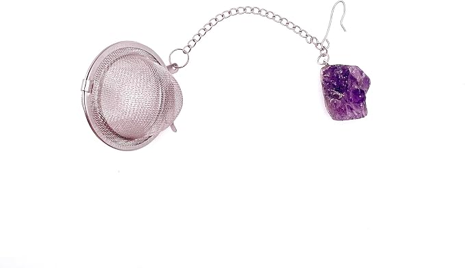 Crystal Tea Infuser, Raw Amethyst Rose Quartz Green Aventurine Tiger Eye Red Agate Tea Strainer, Tea Steeper Gemstone Gift for Tea Lovers, LuckLoves (Amethyst)