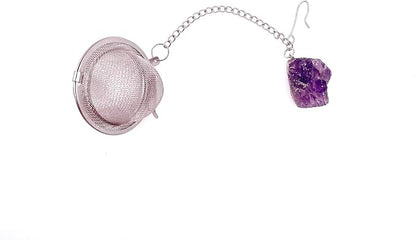 Crystal Tea Infuser, Raw Amethyst Rose Quartz Green Aventurine Tiger Eye Red Agate Tea Strainer, Tea Steeper Gemstone Gift for Tea Lovers, LuckLoves (Amethyst)