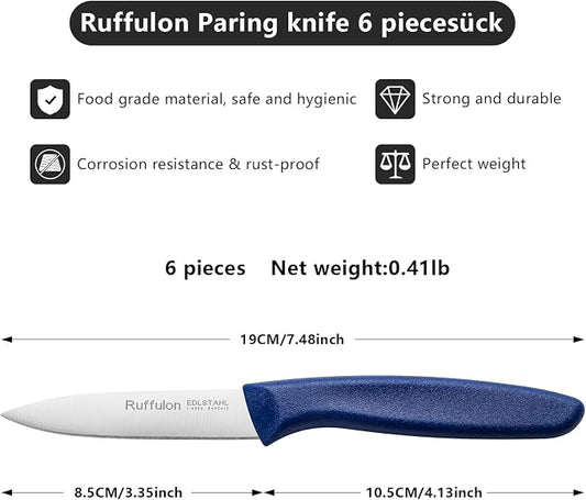 Paring Knife Fruit Knife Set (6 Pieces), Ultra Sharp Stainless Steel Vegetable and Fruit Knife with PP Plastic Ergonomic Handle for Cutting Fruits and Vegetables.Multi.