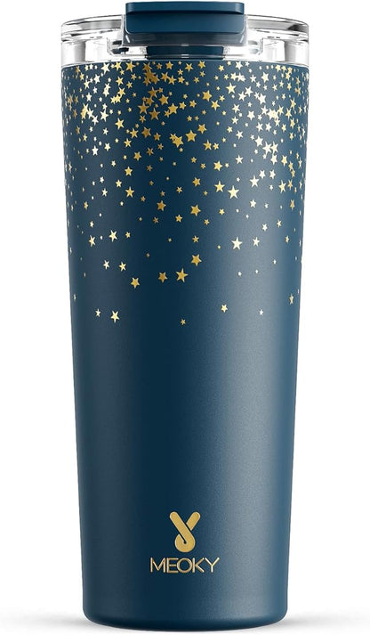 Meoky 24 oz Travel Coffee Mug with Leak-proof Lid, Stainless Steel Insulated Coffee Tumbler, Keeps Hot for 8 Hours or Cold for 24 Hours, Fits in Car Cup Holder (Midnight Galaxy)