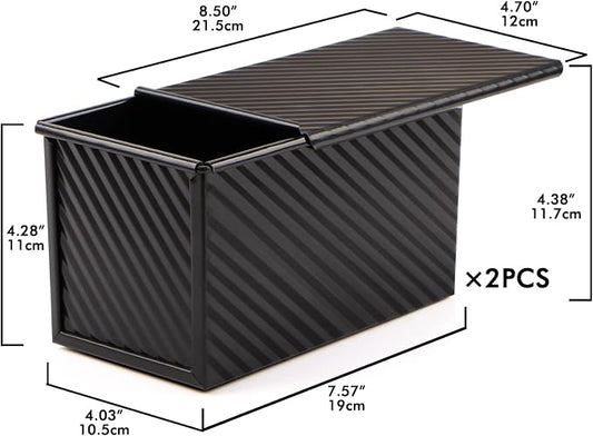 Beasea Pullman Loaf Pan with Lid, 2 Pack 1 lb Non-Stick Black Sandwich Bread Loaf Pans for Homemade Bread Carbon Steel Toast Box with Cover for Bakeware Toast Mold Oven Baking