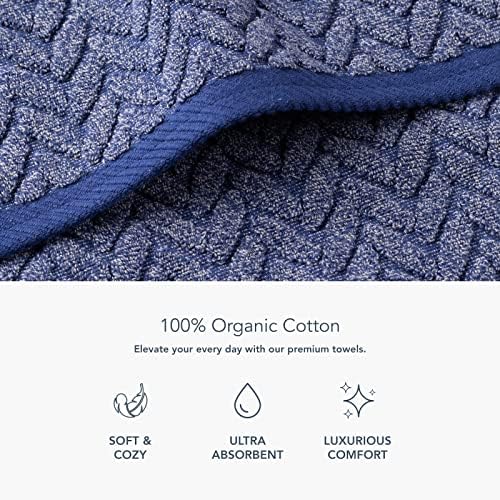 Texere 100% Organic Cotton Cable Jacquard 650 GSM Luxury Towel Sets - Ultra Soft and Absorbent Hotel and Spa Quality (Cable, Estate Blue, 2 Hand & 2 Face Towels)
