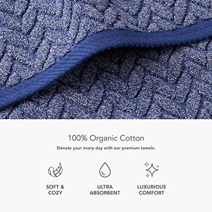 Texere 100% Organic Cotton Jacquard 650 GSM Premium Bath Towel Sets - Extra Absorbent Quick Dry and Plush (Cable, Estate Blue, 2 Bath & 2 Hand Towels)