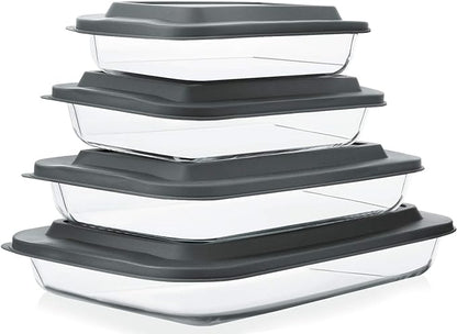 MCIRCO 8 Pcs Glass Baking Dish Set with Lids, 9 Pcs Stainless Steel Baking Sheet Tray Cooling Rack with Silicone Baking Mat Set, For Cooking, Baking