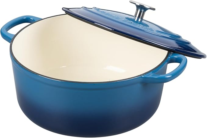 EDGING CASTING Enameled Cast Iron Dutch Oven Pot with Lid, 7 Quart, Round Dutch Ovens for Bread Baking, Bread Oven, Oven Safe up to 500°F, Lake Blue