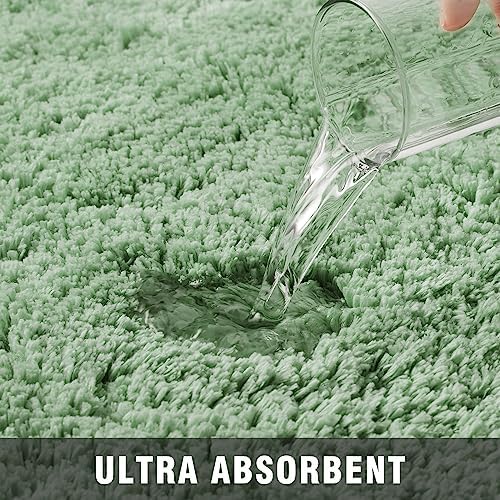 TECHMILLY Non-Slip Bathroom Rugs Sets 2 Piece, Fluffy Soft Luxury Microfiber Shower Mat, Absorbent, Washable & Quick Dry for Bath Floor, Green