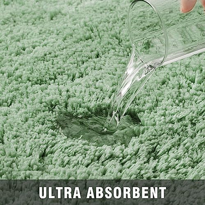 TECHMILLY Non-Slip Bathroom Rugs Sets 2 Piece, Fluffy Soft Luxury Microfiber Shower Mat, Absorbent, Washable & Quick Dry for Bath Floor, Green