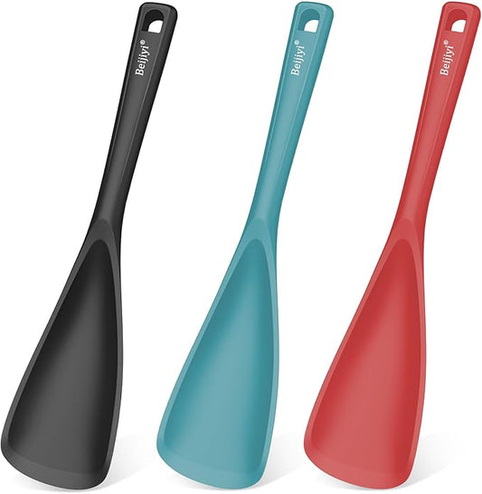 Beijiyi Silicine Cooking Spoons for Nonstick Cookwares, 3 Pack, 12.6 in | Sturdy, BPA-Free, Heat Resistant, One-Piece, Multifunction Spatula Spoon, Great for Cooking, Serving, Scooping, and Stirring