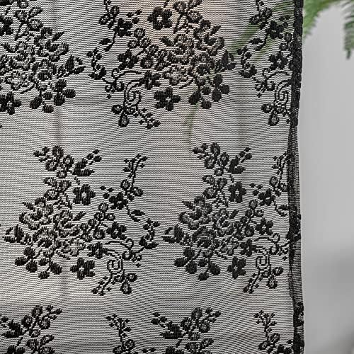 YJ YANJUN Black Lace Shower Curtain for Bathroom 72x72, Gothic Style with Attached Valance