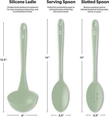 DI ORO Silicone Ladle & Spoons for Cooking – Large Kitchen Spoons for Mixing, Serving, & Stirring - Soup Ladle with Wide Bowl - High Heat Silicone Kitchen Utensils for Nonstick Cookware Safe (Sage)