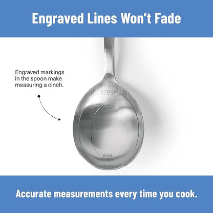 Misen Measuring Chef Spoon – Stainless Steel Cooking Spoon with Engraved Tablespoon Teaspoon and Milliliter Markings for Precise Measuring Mixing Sauces Dressings Marinades and Cooking Prep