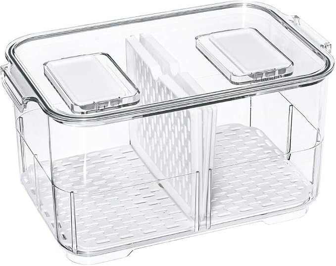SANNO Vegetable Fruit Storage Containers, Refrigerator Storage Containers Fresh Produce Saver with Lids and Vents,Stackable Salad Lettuce Keeper for Refrigerator,BPA-free Stay Fresh Containers Bin