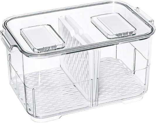 SANNO Vegetable Fruit Storage Containers, Refrigerator Storage Containers Fresh Produce Saver with Lids and Vents,Stackable Salad Lettuce Keeper for Refrigerator,BPA-free Stay Fresh Containers Bin