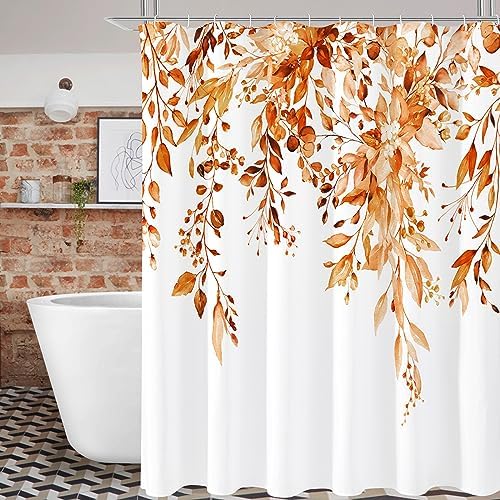 Gibelle Orange Eucalyptus Shower Curtain, Watercolor Floral Print, 72x84