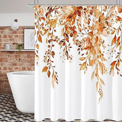 Gibelle Orange Eucalyptus Shower Curtain, Watercolor Floral Print, 72x84
