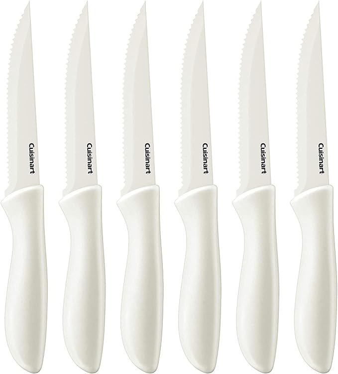 Cuisinart C55-6PCSW Advantage Color Collection 6-Piece Ceramic Coated Steak Knife Set, White
