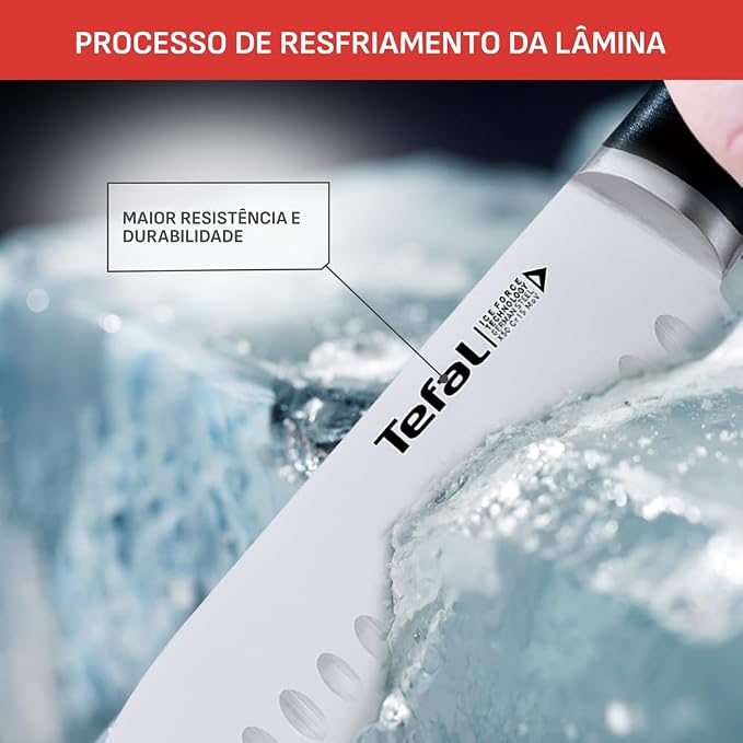 Tefal K2320614 Ice Force Stainless Steel Santoku Knife Premium Design, Long Lasting Performance,Silver/Black,- 18cm