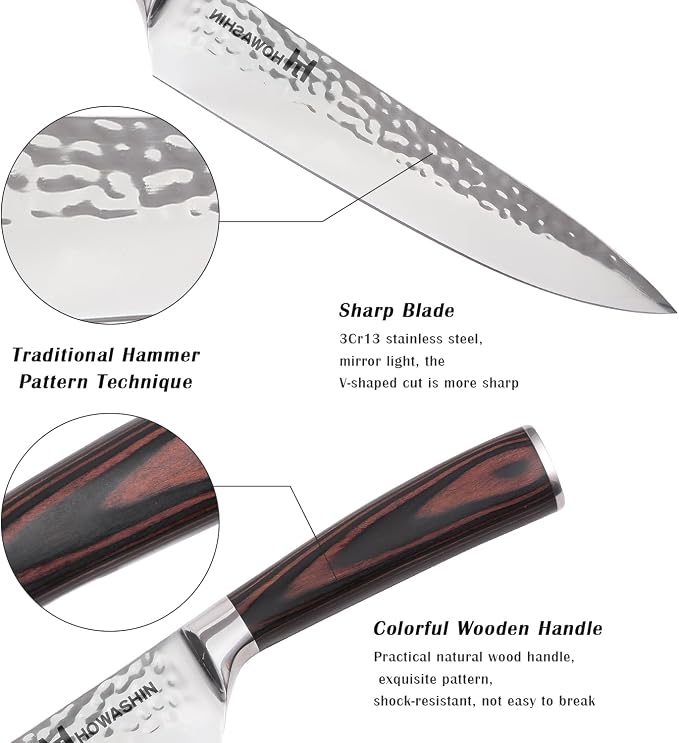 Kitchen Knife Set German Stainless Steel 3Pcs Knife Set High Carbon Chef Knife Ergonomic Colour Wood Handle With Finger Guard and Christmas Gift Box (Sliver)