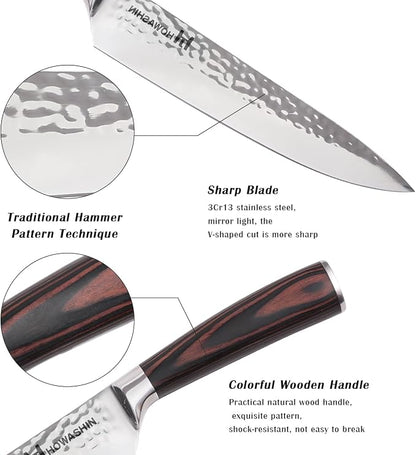Kitchen Knife Set German Stainless Steel 3Pcs Knife Set High Carbon Chef Knife Ergonomic Colour Wood Handle With Finger Guard and Christmas Gift Box (Sliver)